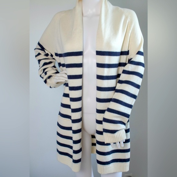 Talbots Open Front Striped Long Sleeve Cashmere Blend Women’s Cardigan Sweater M - Picture 3 of 11